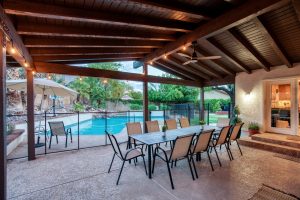 Indulge in ample outdoor seating for up to 10 guests, with poolside relaxation and a second patio beckoning you to unwind and savor every moment.